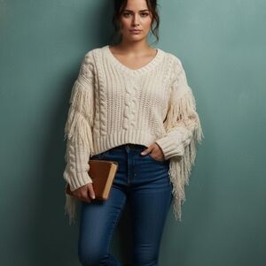 Hooked Up Textured Cream V-Neck Sweater.This Sweater Is So Soft And Beautiful
